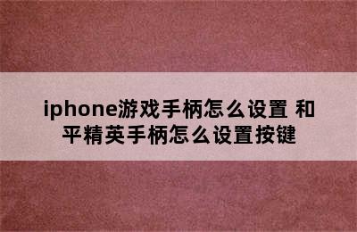 iphone游戏手柄怎么设置 和平精英手柄怎么设置按键